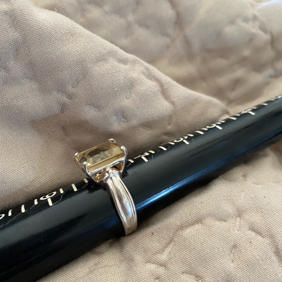 Large vintage lemon quartz rectangle citrine ring in sterling silver sz 8 - Picture 3 of 4